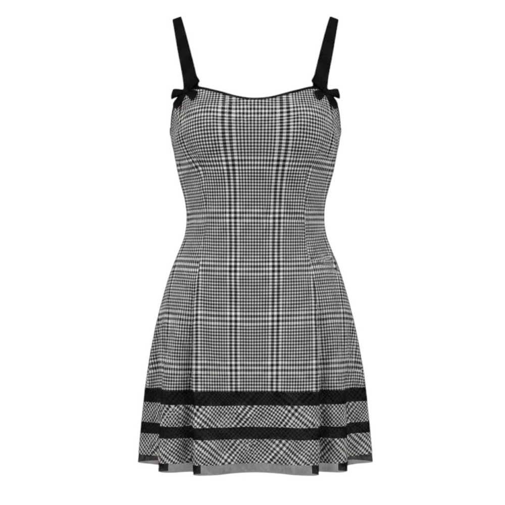Kimchi Blue Houndstooth Plaid Bow Mini Dress Black White Large Sleeveless Mesh
